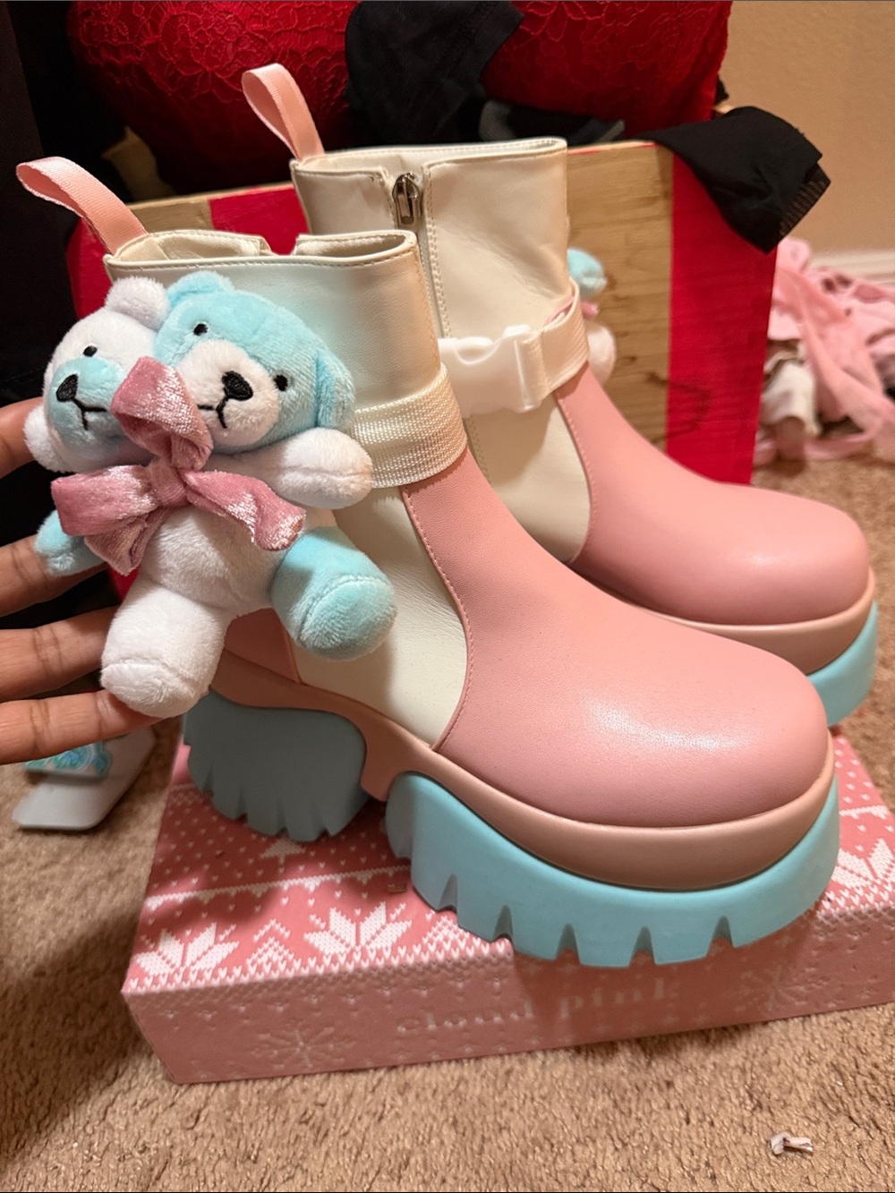 Melanie Martinez Platform Ankle Boots with Blue Soles and Teddy Charm